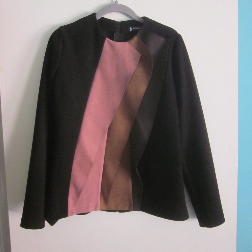 Barelli Womens Size M / 10 Retro Color Block Fitted Top Jacket Suede Feel